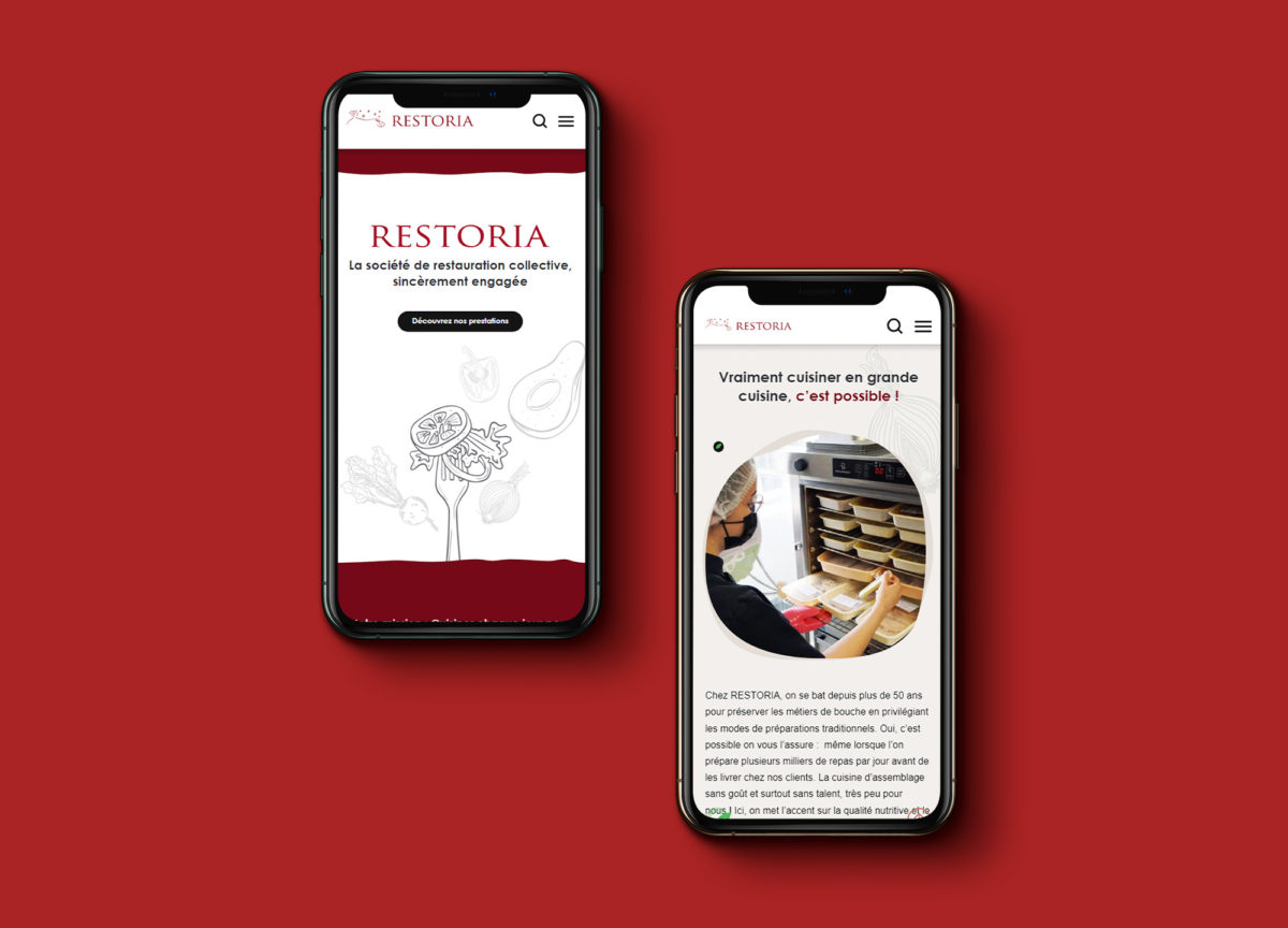 mockup mobile de 2 écrans du site Restoria